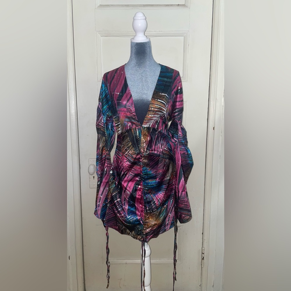 Multi Palm Print Plunge Dress